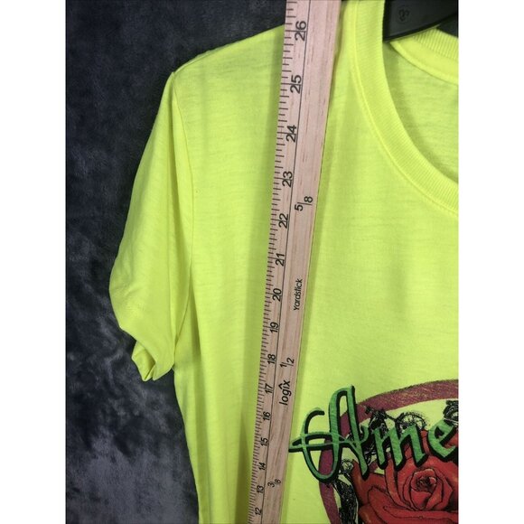 Gildan Womens American Beauty Graphic T-Shirt Neon Yellow Cotton Blend Short Sle - Picture 6 of 9